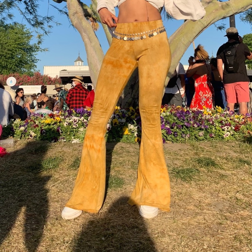 Yellow print bell bottom pants